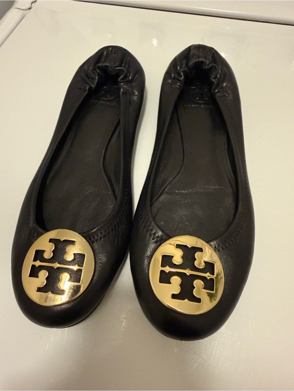 Tory Burch Reva Leather Black Flats Size 8